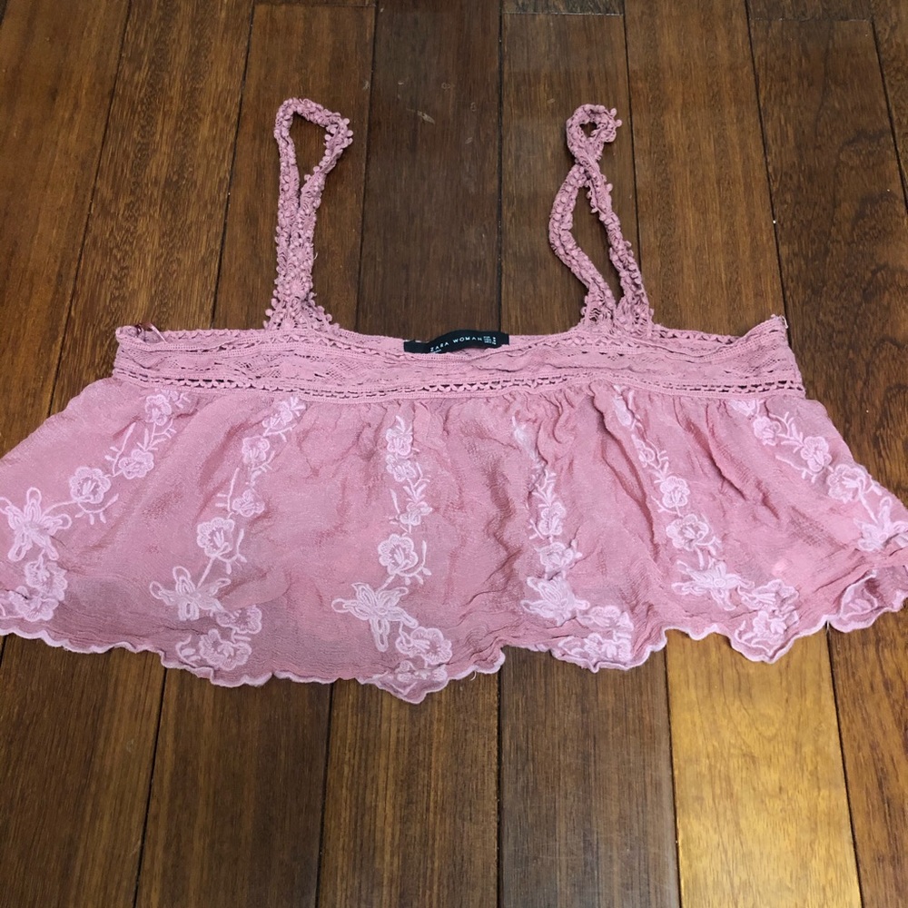 Zara Pink Flowy Cropped Tank